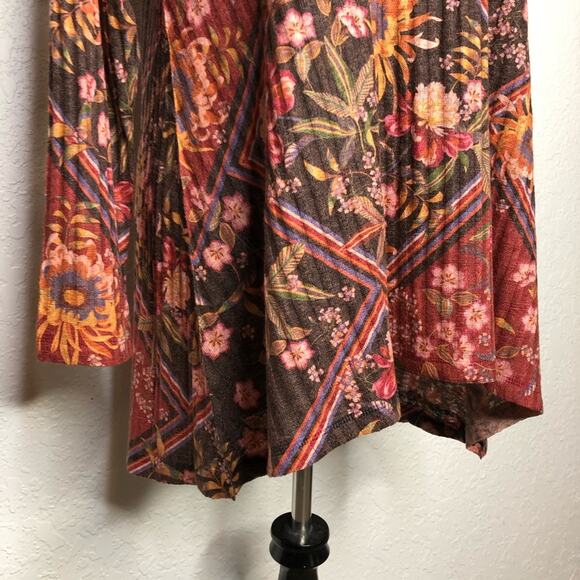 Soft Surroundings orange brown floral ribbed knit tunic top size Large - Picture 3 of 10